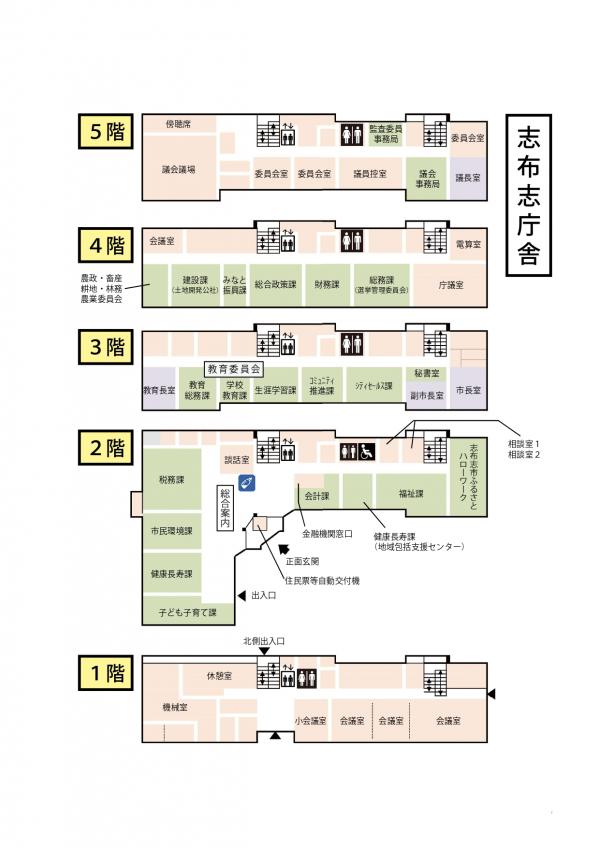 課の配置図（志布志庁舎）